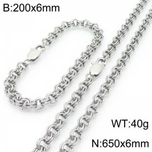 200 × 6mm&650 × 6mm stainless steel fashion creative personality double circle splicing chain Japanese buckle jewelry charm silver set - KS224600-Z