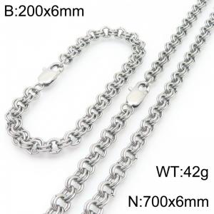 200 × 6mm&700 × 6mm stainless steel fashion creative personality double circle splicing chain Japanese buckle jewelry charm silver set - KS224601-Z