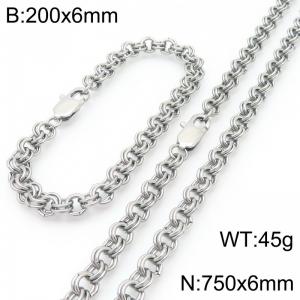 200 × 6mm&750 × 6mm stainless steel fashion creative personality double circle splicing chain Japanese buckle jewelry charm silver set - KS224602-Z