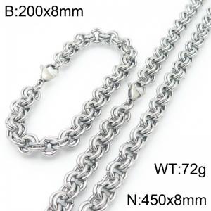 200 × 8mm&450 × 8mm stainless steel fashion creative personality double circle splicing chain lobster buckle jewelry charm silver set - KS224603-Z