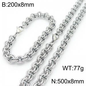 200 × 8mm&500 × 8mm stainless steel fashion creative personality double circle splicing chain lobster buckle jewelry charm silver set - KS224604-Z