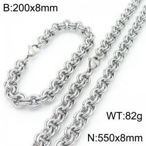 200 × 8mm&550 × 8mm stainless steel fashion creative personality double circle splicing chain lobster buckle jewelry charm silver set - KS224605-Z