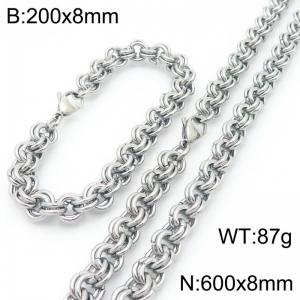 200 × 8mm&600 × 8mm stainless steel fashion creative personality double circle splicing chain lobster buckle jewelry charm silver set - KS224606-Z