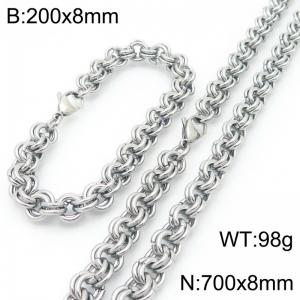 200 × 8mm&700 × 8mm stainless steel fashion creative personality double circle splicing chain lobster buckle jewelry charm silver set - KS224608-Z