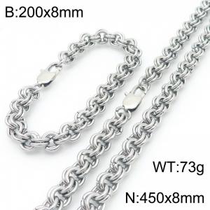 200 × 8mm&450 × 8mm stainless steel fashion creative personality double circle splicing chain Japanese buckle jewelry charm silver set - KS224610-Z