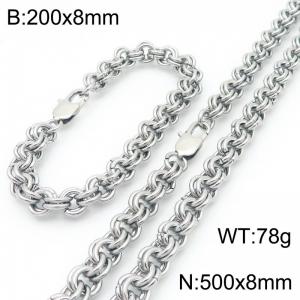 200 × 8mm&500 × 8mm stainless steel fashion creative personality double circle splicing chain Japanese buckle jewelry charm silver set - KS224611-Z