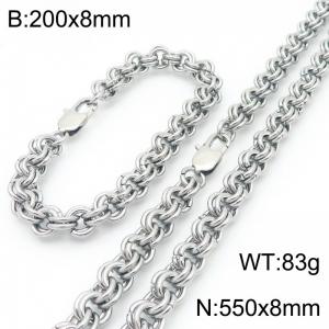 200 × 8mm&550 × 8mm stainless steel fashion creative personality double circle splicing chain Japanese buckle jewelry charm silver set - KS224612-Z