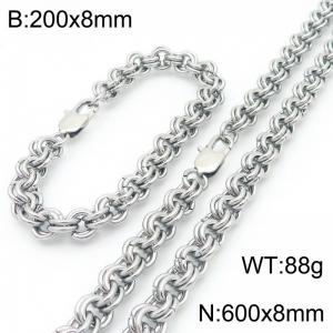 200 × 8mm&600 × 8mm stainless steel fashion creative personality double circle splicing chain Japanese buckle jewelry charm silver set - KS224613-Z