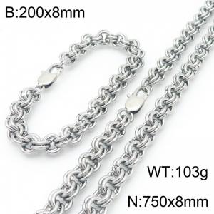 200 × 8mm&750 × 8mm stainless steel fashion creative personality double circle splicing chain Japanese buckle jewelry charm silver set - KS224616-Z