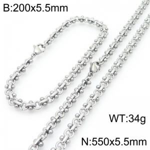 Fashion Stainless Steel Link Chain Bracelet Stainless Steel Cross Necklace Jewelry Set For Men Women - KS224619-Z