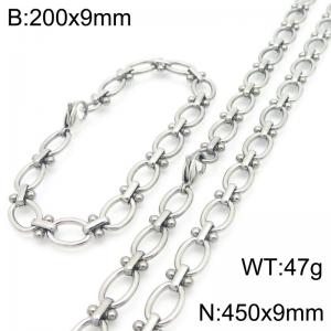 Fashion Stainless Steel Paperclip Bracelet Necklaces Titanium Steel Link Chains Jewelry Set For Men Women - KS224631-Z