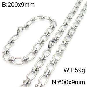 Fashion Stainless Steel Paperclip Bracelet Necklaces Titanium Steel Link Chains Jewelry Set For Men Women - KS224634-Z