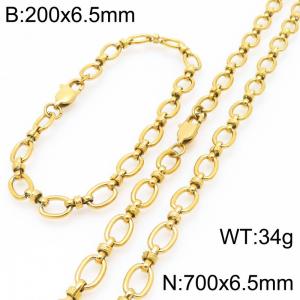 700mm Wholesale Stainless Steel Oval Hollow Necklace Knot Chain 18k Gold Necklaces Fashion Jewelry Set - KS224678-Z