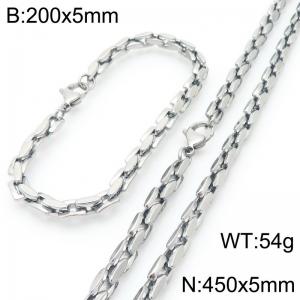 5mm Stainless Steel Link Chain Set For Men And Women Simple Fashion Bracelets Necklaces Jewelry Set - KS224694-Z