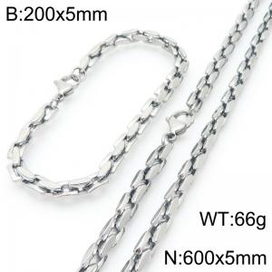 5mm Stainless Steel Link Chain Set For Men And Women Simple Fashion Bracelets Necklaces Jewelry Set - KS224697-Z