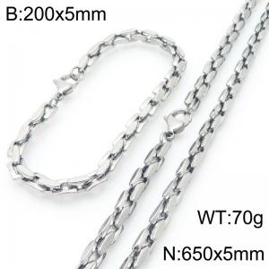 5mm Stainless Steel Link Chain Set For Men And Women Simple Fashion Bracelets Necklaces Jewelry Set - KS224698-Z