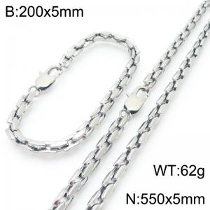 5mm Stainless Steel Link Chain Set For Men And Women Simple Fashion Bracelets Necklaces Jewelry Set - KS224710-Z