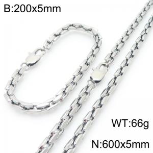 5mm Stainless Steel Link Chain Set For Men And Women Simple Fashion Bracelets Necklaces Jewelry Set - KS224711-Z