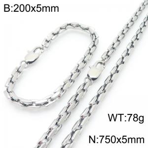 5mm Stainless Steel Link Chain Set For Men And Women Simple Fashion Bracelets Necklaces Jewelry Set - KS224714-Z