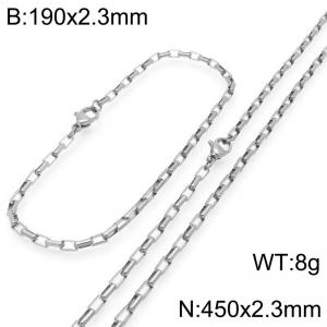 Stainless steel fashionable and simple 2.3mm long curved box chain bracelet necklace two-piece set - KS224757-Z