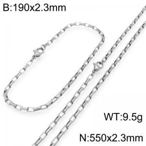 Stainless steel fashionable and simple 2.3mm long curved box chain bracelet necklace two-piece set - KS224759-Z