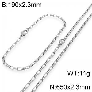 Stainless steel fashionable and simple 2.3mm long curved box chain bracelet necklace two-piece set - KS224761-Z