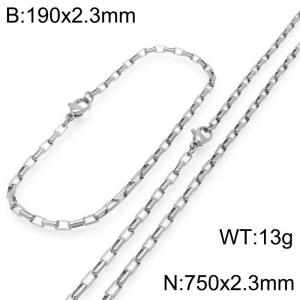 Stainless steel fashionable and simple 2.3mm long curved box chain bracelet necklace two-piece set - KS224763-Z