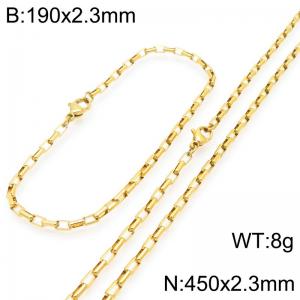 Stainless steel fashionable and simple 2.3mm long curved gold-plated box chain bracelet necklace two-piece set - KS224764-Z