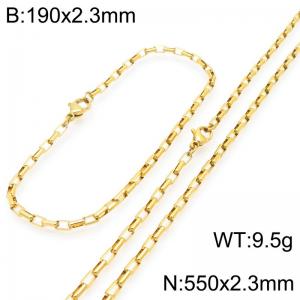 Stainless steel fashionable and simple 2.3mm long curved gold-plated box chain bracelet necklace two-piece set - KS224766-Z