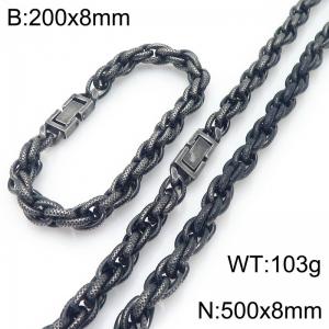 Personalized vintage stainless steel handmade twisted rope bracelet necklace two-piece set - KS225136-Z