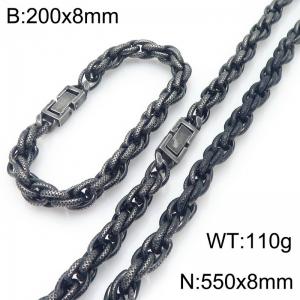 Personalized vintage stainless steel handmade twisted rope bracelet necklace two-piece set - KS225137-Z