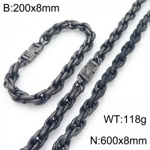 Personalized vintage stainless steel handmade twisted rope bracelet necklace two-piece set - KS225138-Z