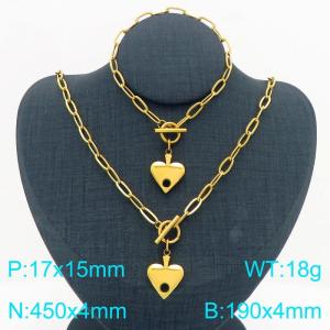 Fashion personality OT buckle stainless steel heart bracelet necklace two-piece set - KS225140-Z