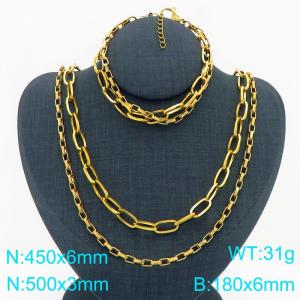 Stainless steel square wire chain and box chain splicing double-layer layered bracelet and necklace two-piece set - KS225239-Z