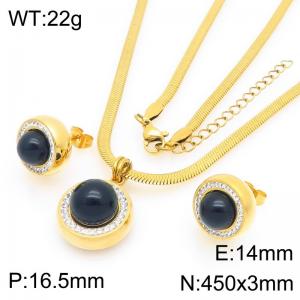 Fashion blade chain paired with stone pendant necklace and stone earrings two-piece set - KS225272-Z