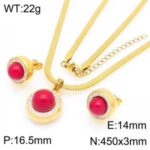 Fashion blade chain paired with stone pendant necklace and stone earrings two-piece set - KS225273-Z