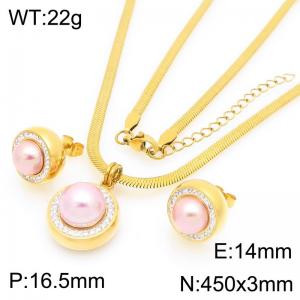 Fashion blade chain paired with pearl pendant necklace and pearl earrings two-piece set - KS225274-Z