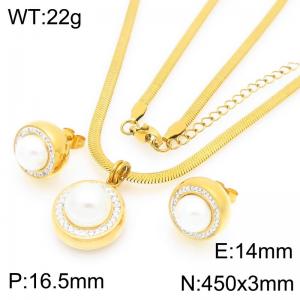 Fashion blade chain paired with pearl pendant necklace and pearl earrings two-piece set - KS225275-Z