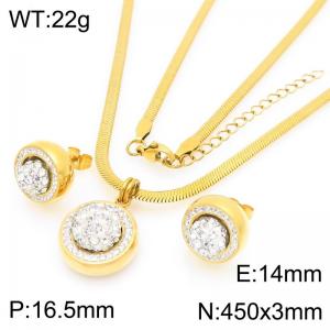 Fashion blade chain paired with diamond ball pendant necklace and diamond ball earrings two-piece set - KS225276-Z
