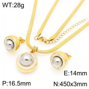 Fashion blade chain paired with pearl pendant necklace and pearl earrings two-piece set - KS225277-Z
