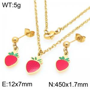 Boho Strawberry Jewelry Sets for Women Gold Color Stainless Steel Earrings & Neckalce - KS226004-Z