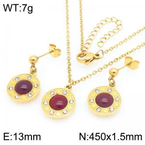 Creative Gold Color Stainless Steel Jewelry Sets For Women Punk Stone Earrings & Neckalce - KS226010-Z