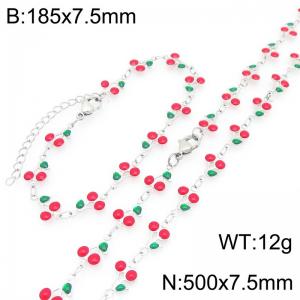 Boho Cherry Charm Jewelry Sets Women's Stainless Steel Bracelet & Necklace - KS226027-Z