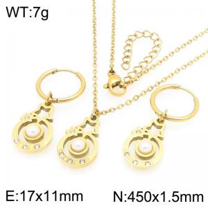 Personalized design stainless steel diamond and pearl pendant earrings necklace two-piece set - KS226095-Z