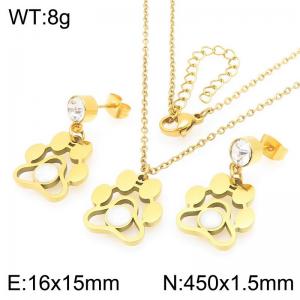 Personalized Design Stainless Steel Inlaid Pearl Dog Claw Earrings Necklace Two Piece Set - KS226097-Z