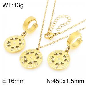 Personalized design stainless steel diamond studded octagonal earrings necklace two-piece set - KS226098-Z