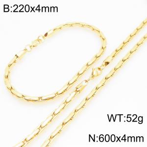 Fashionable and personalized stainless steel 220 × 4mm&600 × 4mm small rectangular splicing chain lobster buckle jewelry temperament gold 2-piece set - KS226184-ZJZL