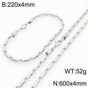 Fashionable and personalized stainless steel 220 × 4mm&600 × 4mm small rectangular splicing chain lobster buckle jewelry temperament silver 2-piece set - KS226185-ZJZL