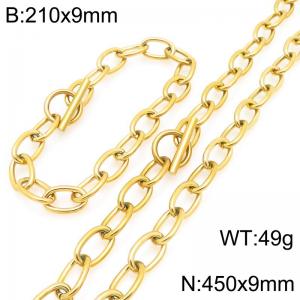Fashion stainless steel O-chain bracelet and necklace gold-plated two-piece set, paired with OT buckle - KS226272-Z