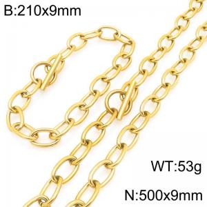 Fashion stainless steel O-chain bracelet and necklace gold-plated two-piece set, paired with OT buckle - KS226273-Z